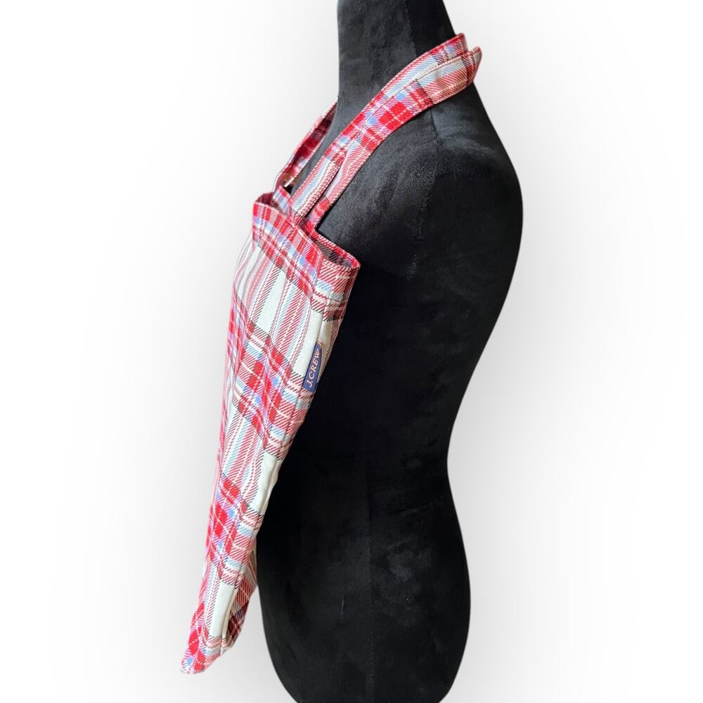 J. Crew RE-IMAGINED Red, White, & Light Blue Plaid 100% Cotton Tote Bag One Size - Picture 2 of 10